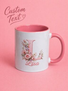 Custom Floral Initial & Name 12 Oz Mug